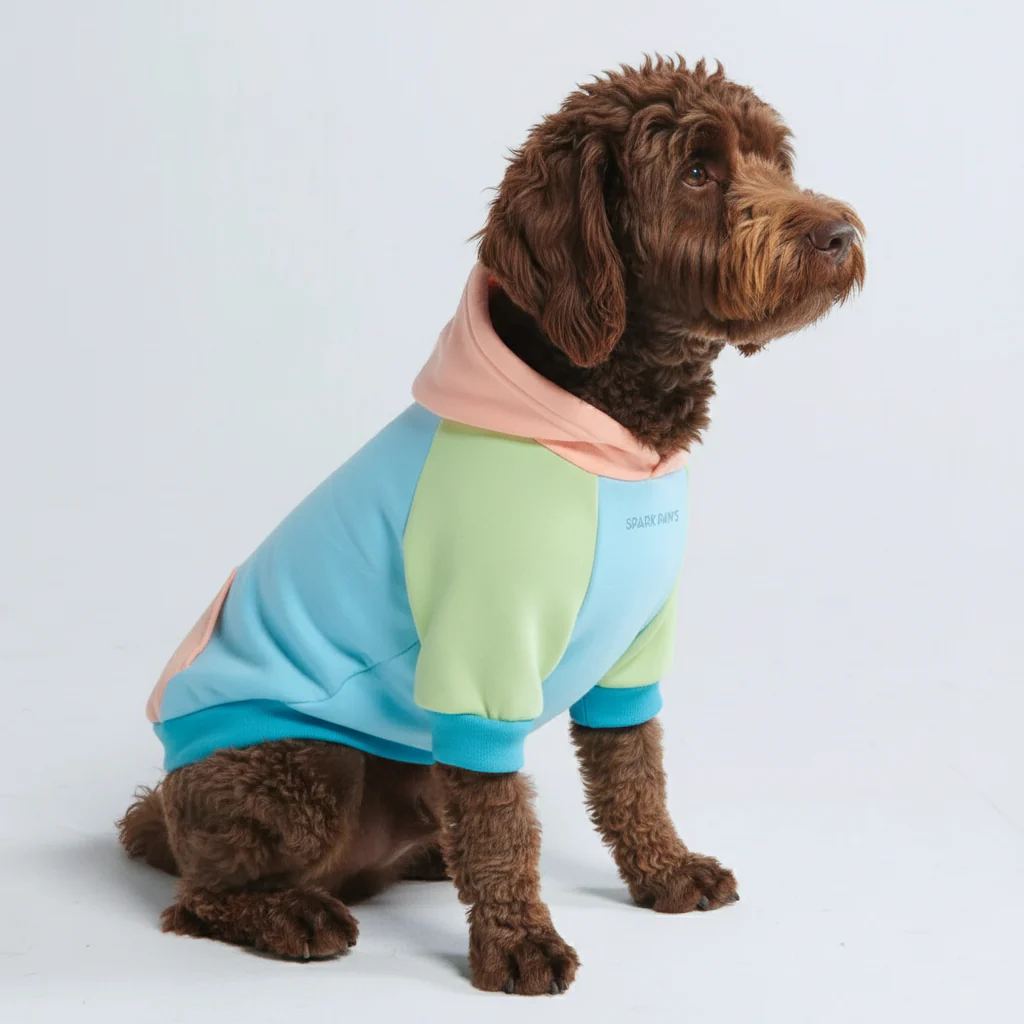 Felpa con cappuccio color block per cani - Image 80